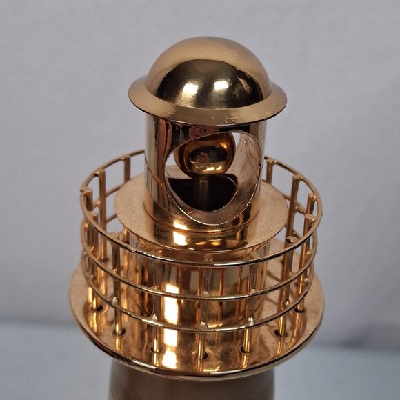 Brass Lighthouse Decor Striped Coastal Ocean Beach House Maritime Tower 10" - Picture 9 of 10